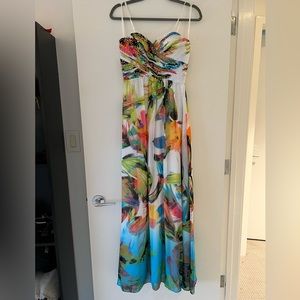 Beautiful Strapless White Floral Rhinestone Dress and Gown